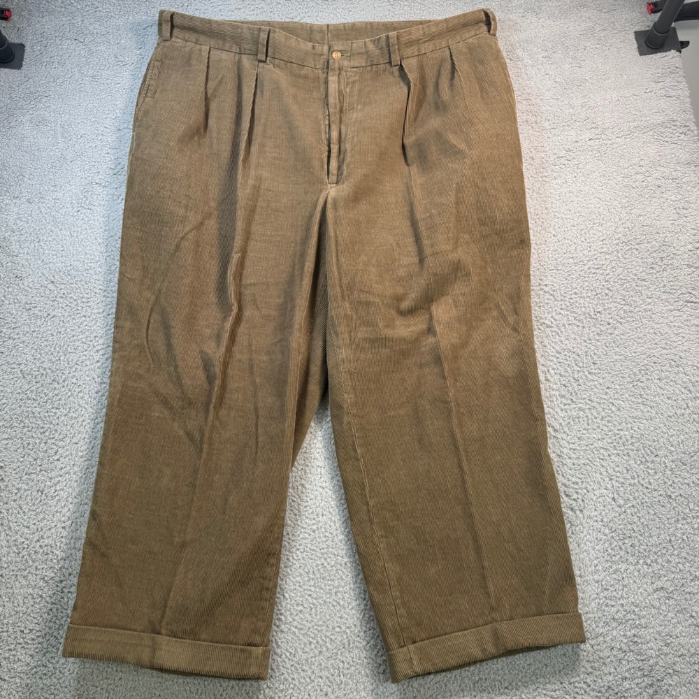 Bills Khakis Mens 46 Pleated Corduroy Pants Brown Made in USA Cuffed Straight